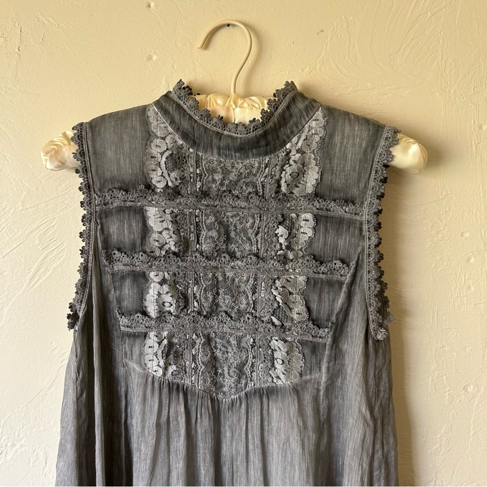 S Deer Concept y2k linen and silk sleevless distressed grey lace dress🧚.